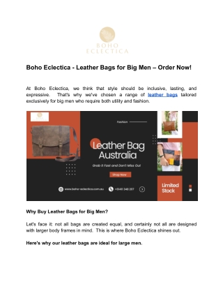 Boho Eclectica - Leather Bags for Big Men – Order Now!