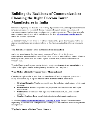 Choosing the Right Telecom Tower Manufacturer in India