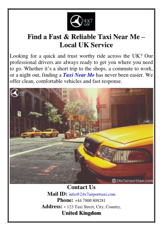 Find a Fast & Reliable Taxi Near Me – Local UK Service