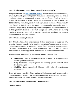 EMC Filtration Market Value, Share, Competitive Analysis 2037
