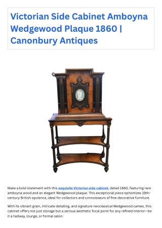 Victorian Side Cabinet Amboyna Wedgewood Plaque 1860  Canonbury Antiques