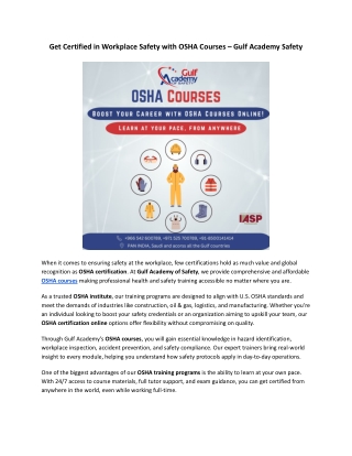 Get Certified in Workplace Safety with OSHA Courses – Gulf Academy Safety