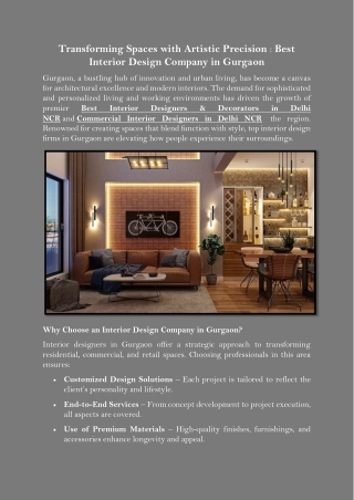 Transforming Spaces with Artistic Precision Best Interior Design Company in Gurgaon