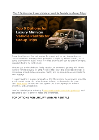 Top 5 Options for Luxury Minivan Vehicle Rentals for Group Trips