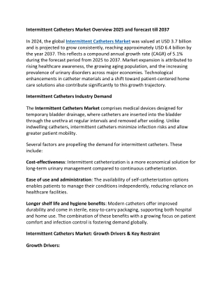 Intermittent Catheters Market Overview 2025 and forecast till 2037