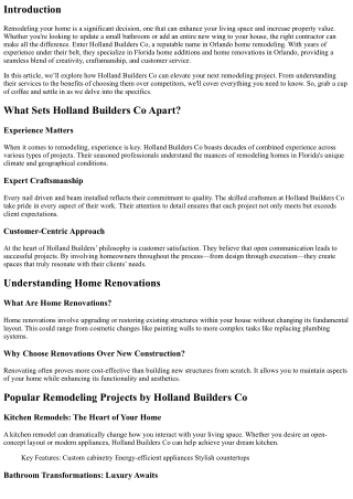 How Holland Builders Co Can Elevate Your Next Remodeling Project