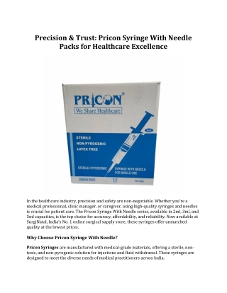 Precision & Trust: Pricon Syringe With Needle Packs for Healthcare Excellence