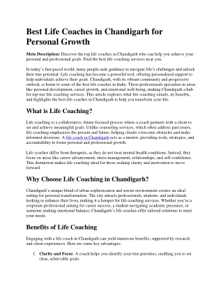 Best Life Coaches in Chandigarh for Personal Growth