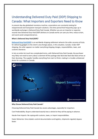 Understanding Delivered Duty Paid (DDP) Shipping to Canada: What Importers and E