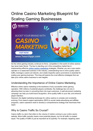 Online Casino Marketing Blueprint for Scaling Gaming Businesses
