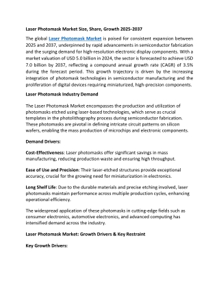 Laser Photomask Market Size, Share, Growth 2025-2037