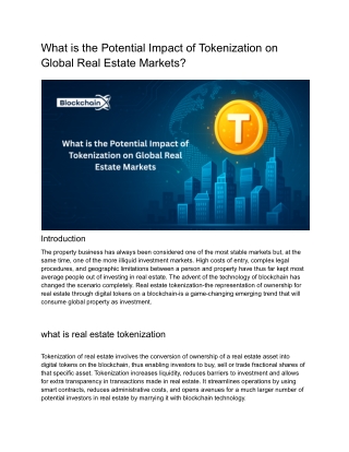 What is the Potential Impact of Tokenization on Global Real Estate Markets