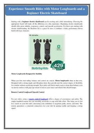 Experience Smooth Rides with Motor Longboards and a Beginner Electric Skateboard