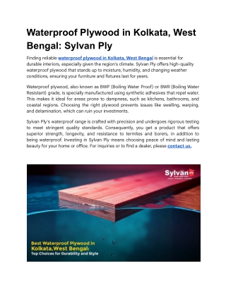 Waterproof Plywood in Kolkata, West Bengal_ Sylvan Ply