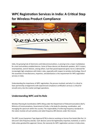 WPC Registration Services in India