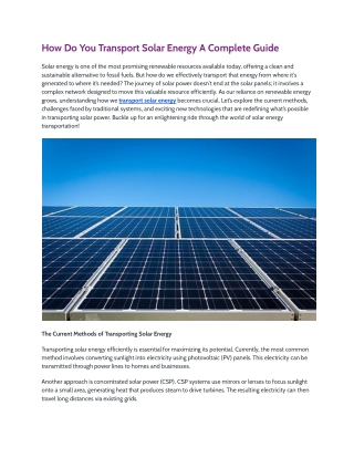 How Do You Transport Solar Energy A Complete Guide