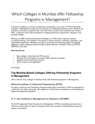 Which Colleges in Mumbai offer Fellowship Programs in Management