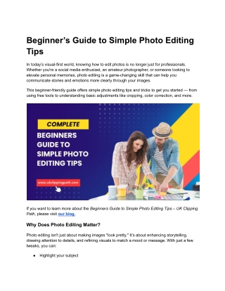 Step-by-Step Photo Editing Tips for Beginners – UK Clipping Path