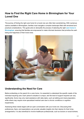 How to Find the Right Care Home in Birmingham for Your Loved One