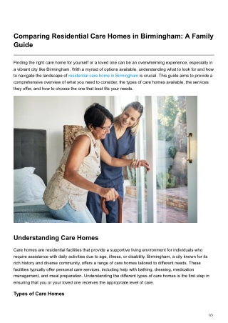 Comparing Residential Care Homes in Birmingham A Family Guide