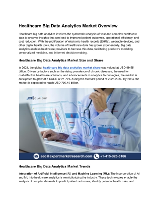 Healthcare Big Data Analytics Market Size, Share & Growth Forecast - 2034