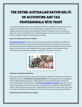 The Entire Australian Nation Relys on Accounting and Tax Professionals with Trust