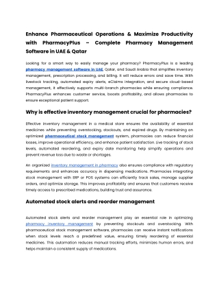 Enhance Pharmaceutical Operations & Maximize Productivity with PharmacyPlus – Complete Pharmacy Management Software in U