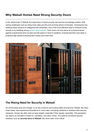 Why Walsall Homes Need Strong Security Doors