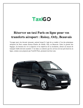 Réserver un taxi Paris en ligne pour vos transferts aéroport  Roissy, Orly, Beauvais
