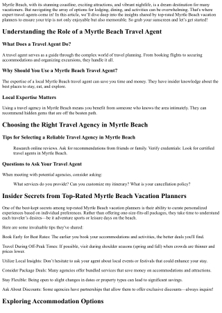 Insider Secrets from Top-Rated Mytle Beach Vacation Planners