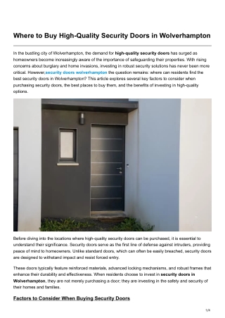 Where to Buy High-Quality Security Doors in Wolverhampton