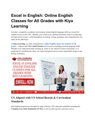 Excel in English Online English Classes for All Grades with Kiya Learning
