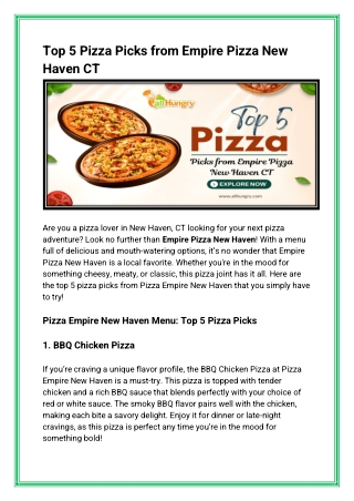 Top 5 Pizza Picks from Empire Pizza New Haven CT