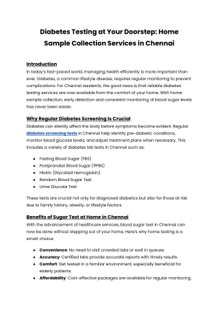 Diabetes Testing at Your Doorstep_ Home Sample Collection Services in Chennai