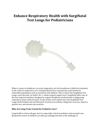 Enhance Respiratory Health with SurgiNatal Test Lungs for Pediatricians