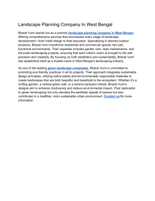 ​Landscape Planning Company In West Bengal