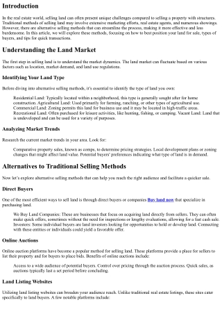 We Buy Land: Exploring Alternative Selling Methods
