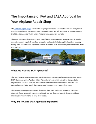 The Importance of FAA and EASA Approval for Your Airplane Repair Shop
