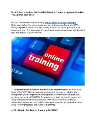 RH Soft Tech is the Best SAP S4 HR_HCM Online Training in Hyderabad Can Help You Advance Your Career