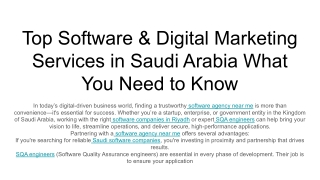 Top Software & Digital Marketing Services in Saudi Arabia What You Need to Know