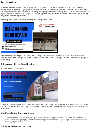 Exploring the Range of Services Offered by Blitz Garage Door Repair