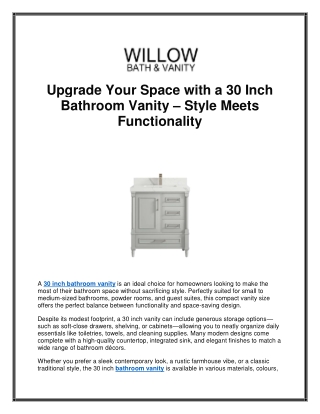 Upgrade Your Space with a 30 Inch Bathroom Vanity