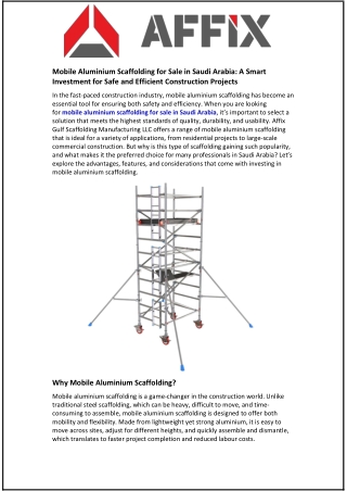 Mobile Aluminium Scaffolding for Sale in Saudi Arabia and A Smart Investment for Safe and Efficient Construction Project