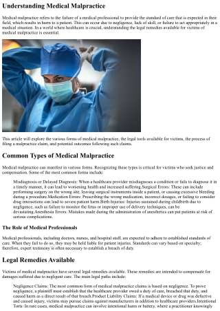 Legal Remedies for Victims of Medical Malpractice