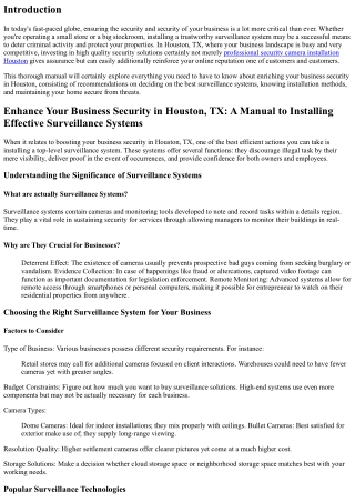 Enrich Your Business Security in Houston, TX: A Resource to Installing Effective