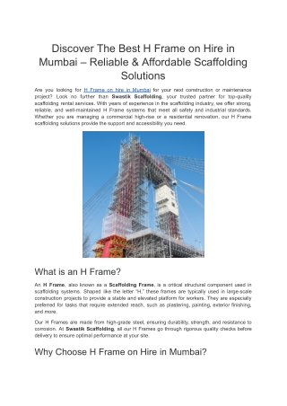 Discover The Best H Frame on Hire in Mumbai – Reliable & Affordable Scaffolding