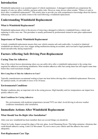 When Is It Safe to Drive After a Windshield Replacement?