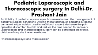 Pediatric Laparoscopic and Thoracoscopic surgery In Delhi-Dr  Prashant Jain