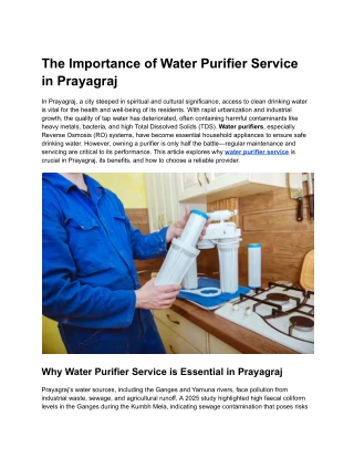 The Importance of Water Purifier Service in Prayagraj