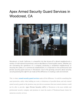 Apex Armed Security Guard Services in Woodcrest, CA